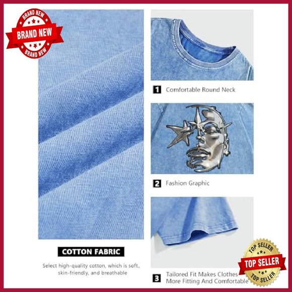 Oversized Cotton Graphic Tee Unisex Vintage Streetwear Short Sleeve - Picture 6 of 8